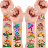 96 PCS Mushroom Temporary Tattoos Mushroom Veggie Theme Birthday Party Decorations Favors Supplies Decor Trippy Cute Stickers Gifts for Boys Girls Kids Class School Prizes Carnival Halloween Christmas